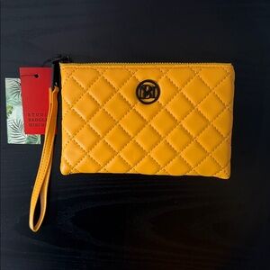 Badgley Mischka Quilted Yellow Wristlet